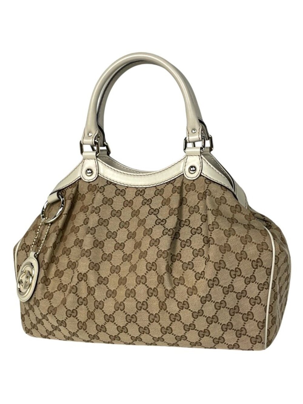 Gucci GG Pattern Ski Handbag Canvas Beige